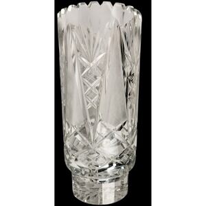 Cut Crystal Vase Heavy Clear Starburst Pattern 10 Inch Decorative